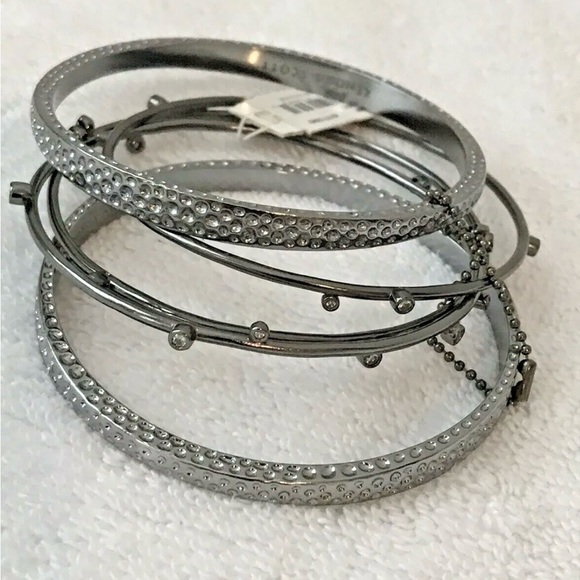 Kendra Scott Tatum Stacking Bangle Bracelet Set Silver Hematite NEW - Picture 3 of 6